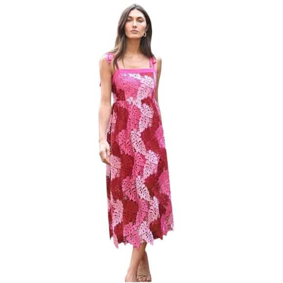 Adelyn Rae Multicolor Lace Square Neck Sleeveless Tie Shoulder Midi Dress XS - Picture 2 of 7